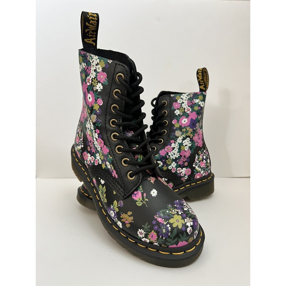 DR MARTENS NWOB 1460 Pascal Vintage Floral Leather Womens Boots Black Multi US 5